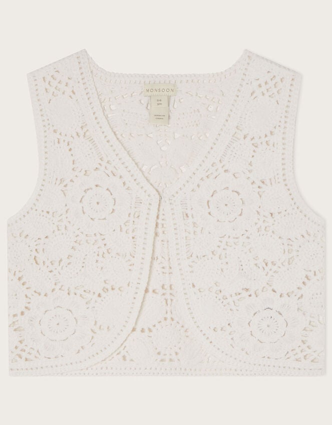 Monsoon Boutique crochet cropped waistcoat ivory